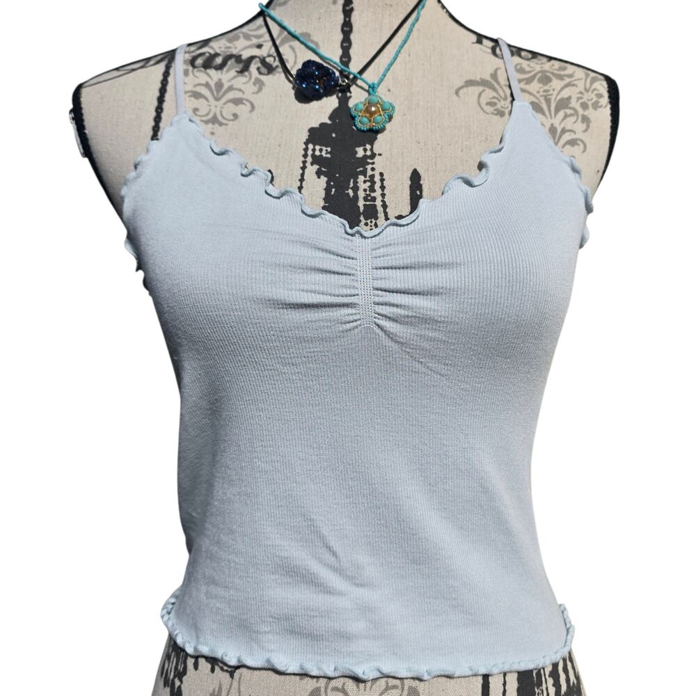 Coquette Baby Pastel Blue Crop Top Lettuce Hem Size L Bliss